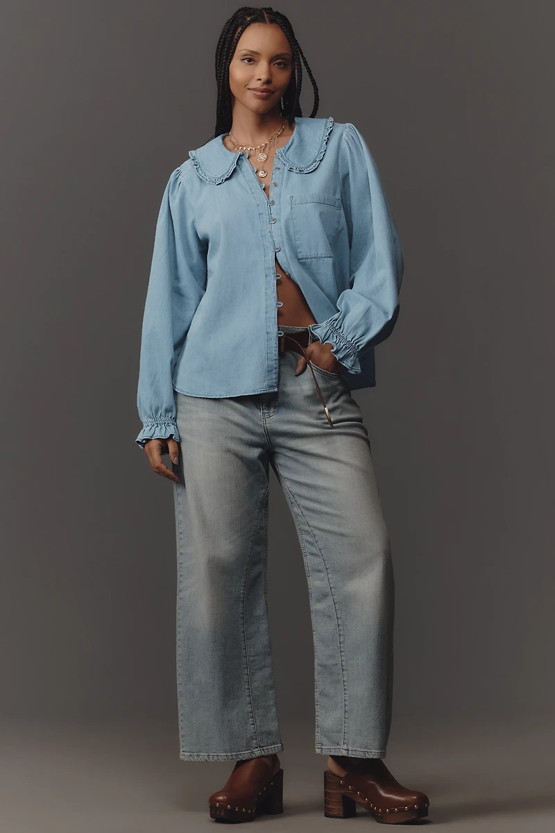 The Keira Light-Denim Long-Sleeve Blouse by Pilcro