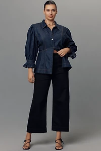By Anthropologie Puff-Sleeve Denim Buttondown Shirt