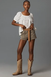 Pilcro Cotton-Blend Puff-Sleeve Crop Blouse