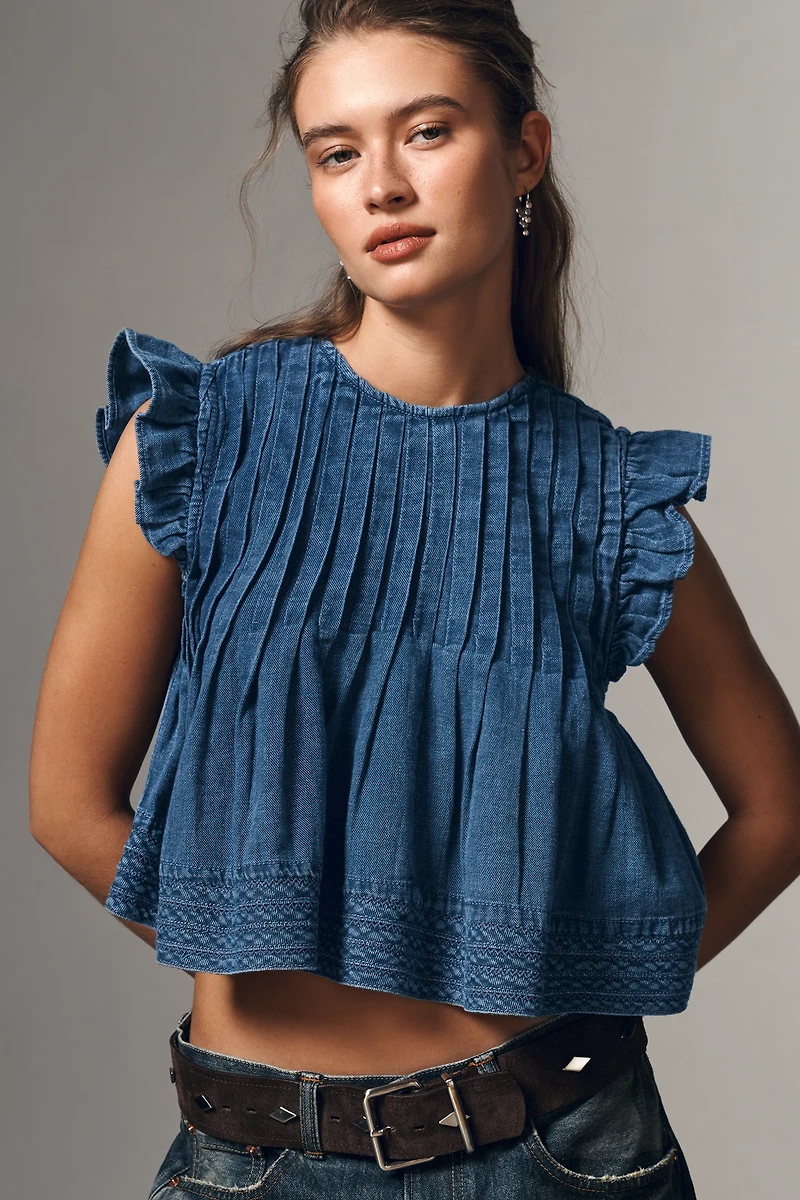 The  Jade Denim Swing Top by Pilcro