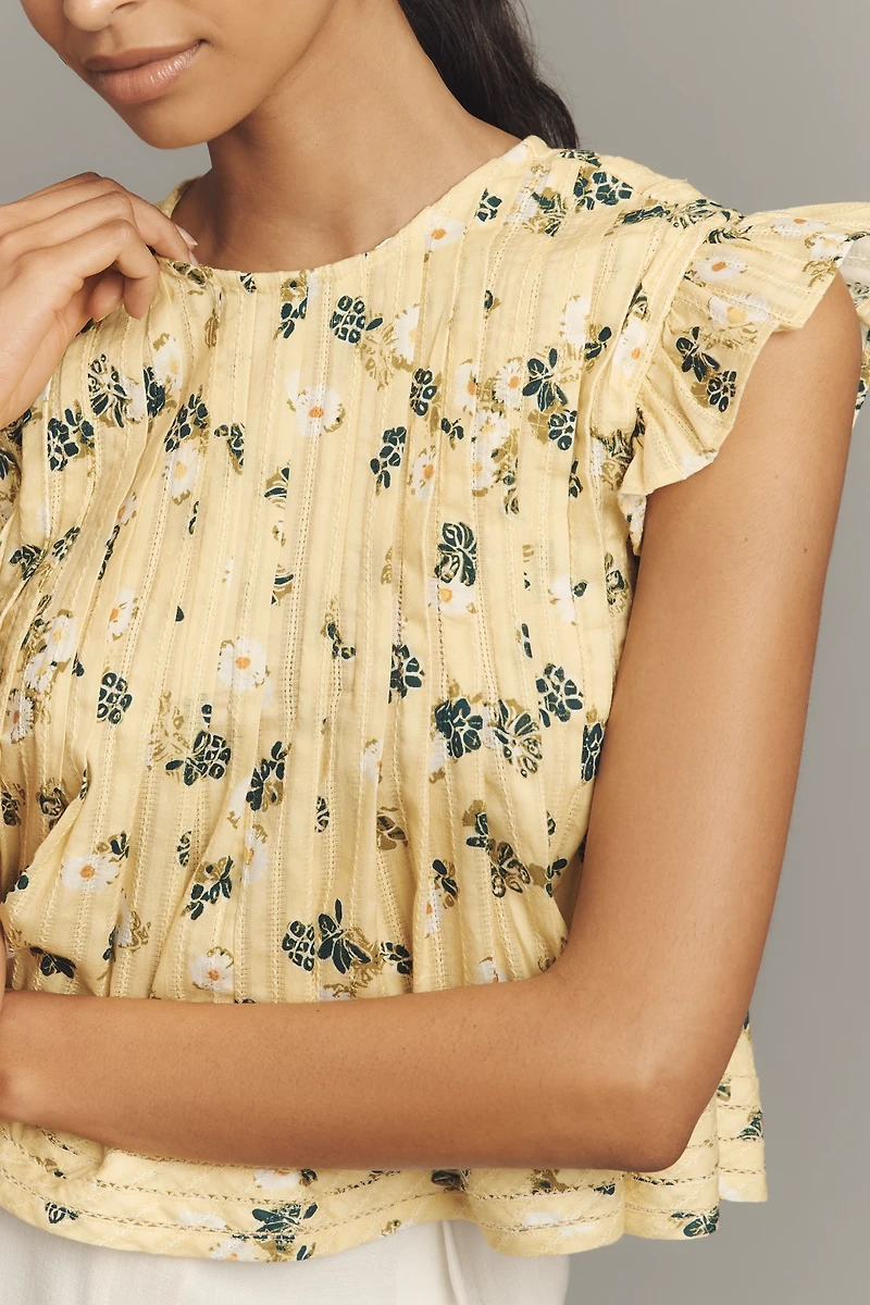 Pilcro Jade Short-Sleeve Pleated Swing Top