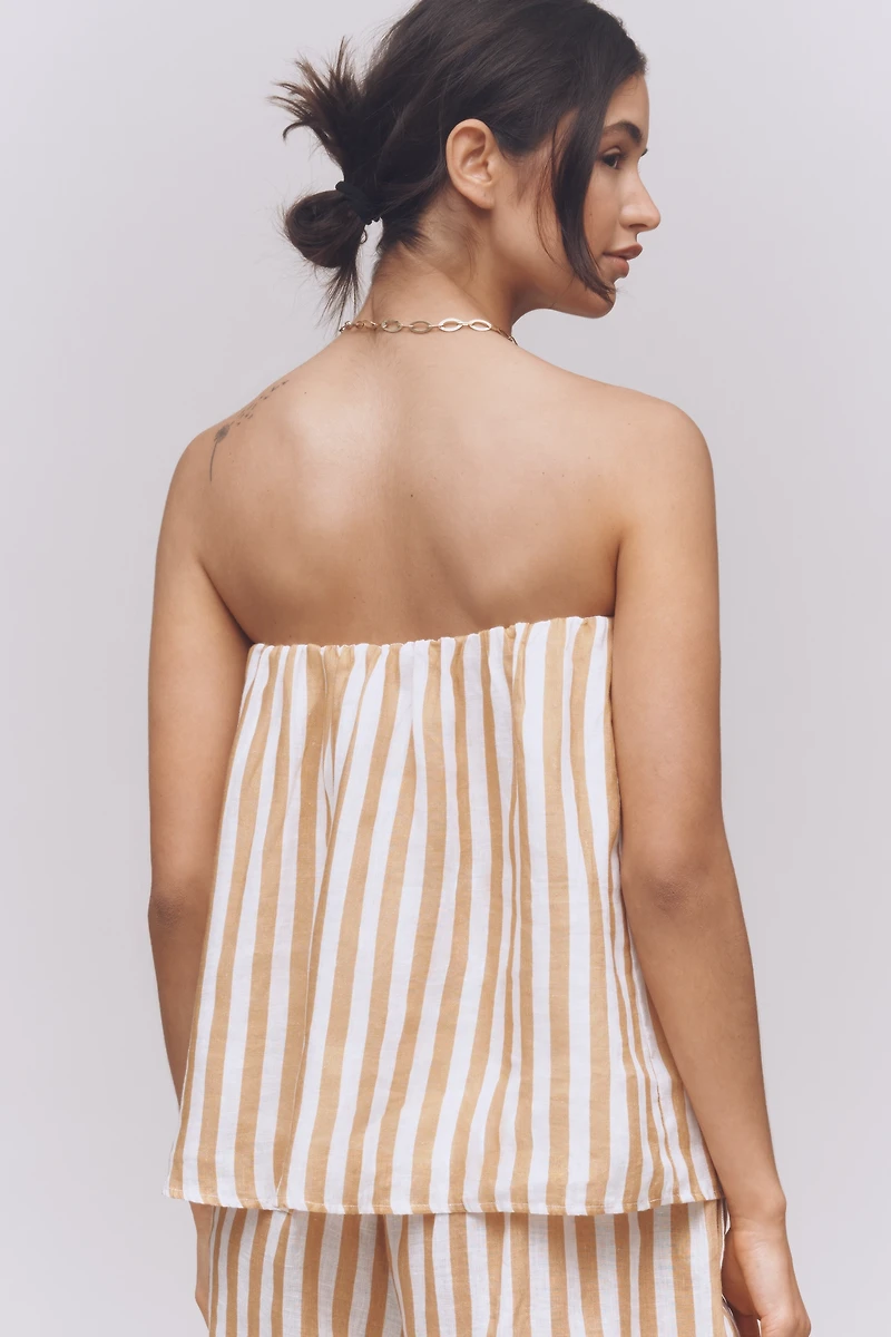 Maeve Strapless Linen Structured Striped Top