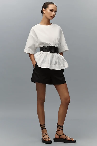 By Anthropologie Short-Sleeve Waisted Cotton Top