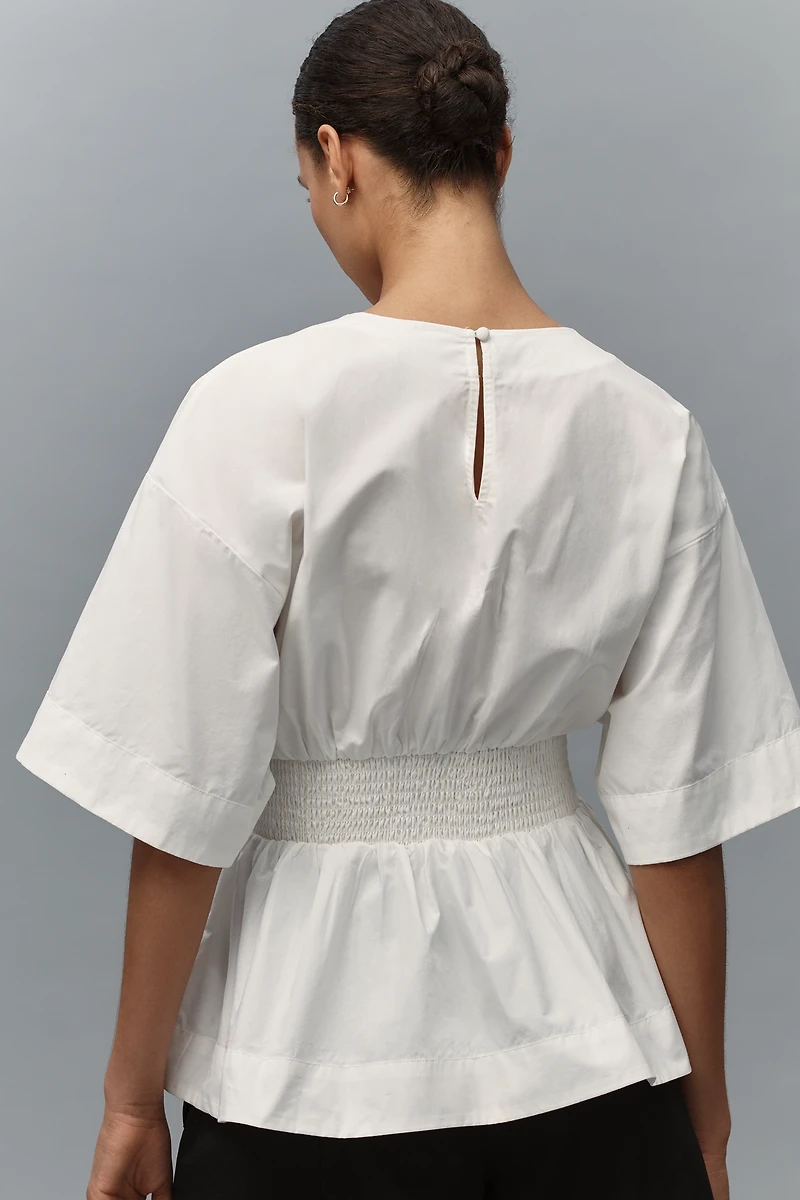 By Anthropologie Short-Sleeve Waisted Cotton Top