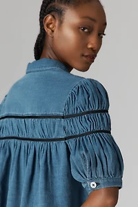 The Leandra Shirred Yoke Blouse by Maeve: Denim Edition