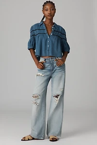 The Leandra Shirred Yoke Blouse by Maeve: Denim Edition
