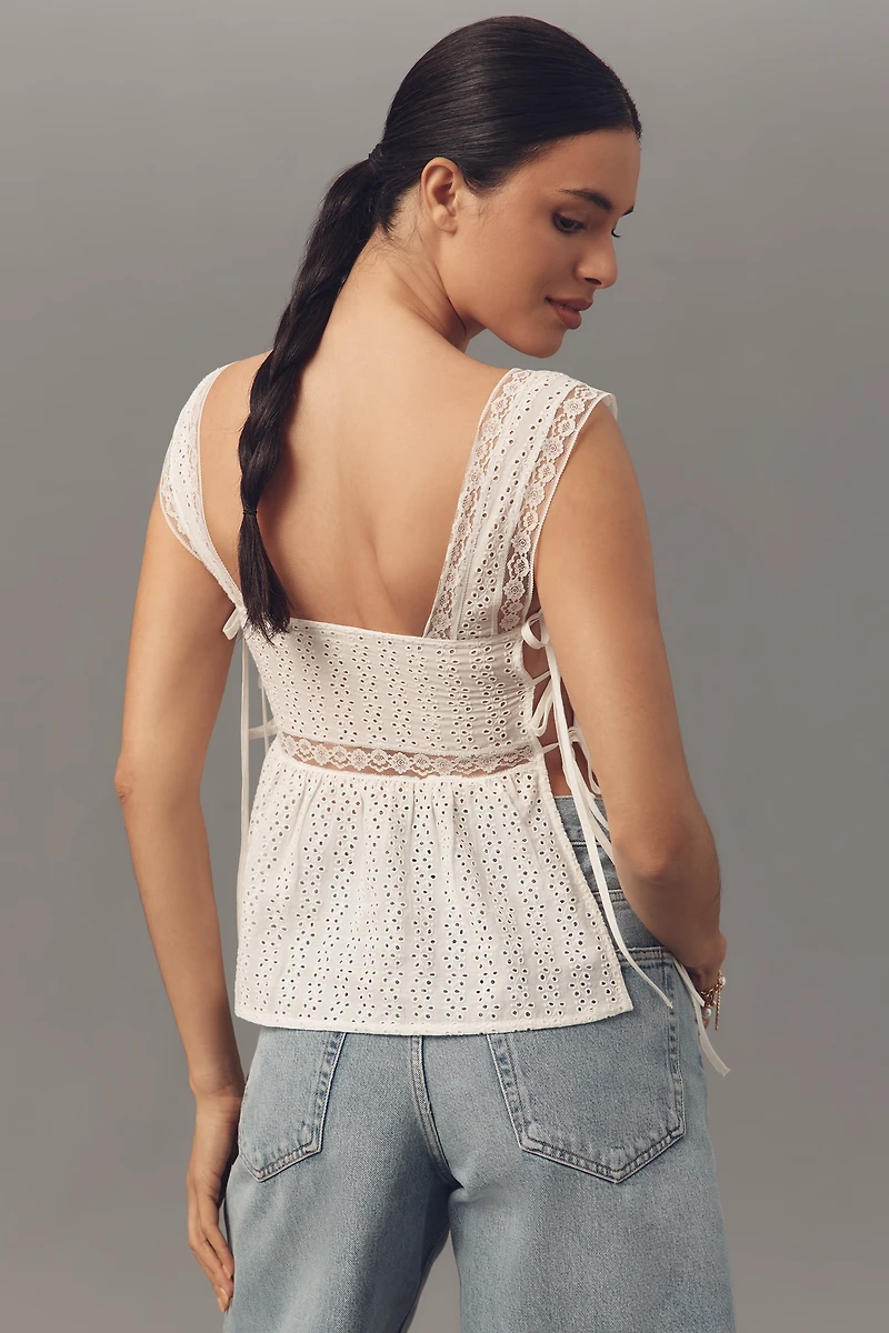 Pilcro Square-Neck Cotton Pintuck Blouse