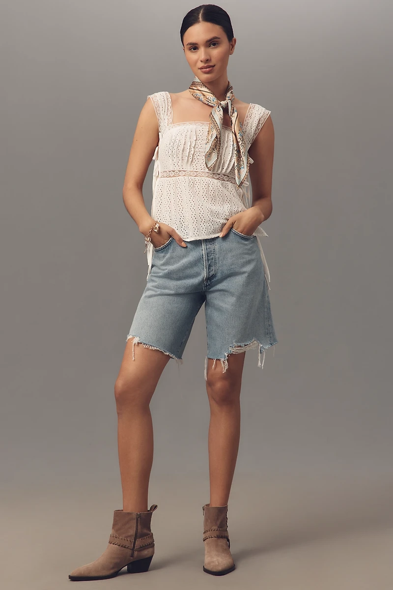 Pilcro Square-Neck Cotton Pintuck Blouse