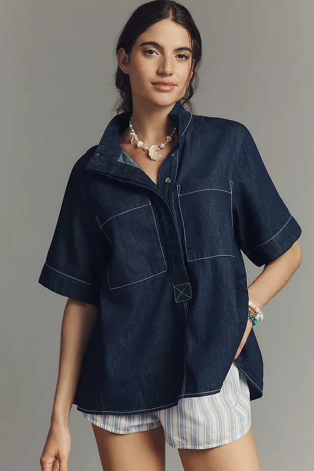 Maeve The Jeannie Short-Sleeve Denim A-Line Mini Dress by Maeve | Hawthorn  Mall
