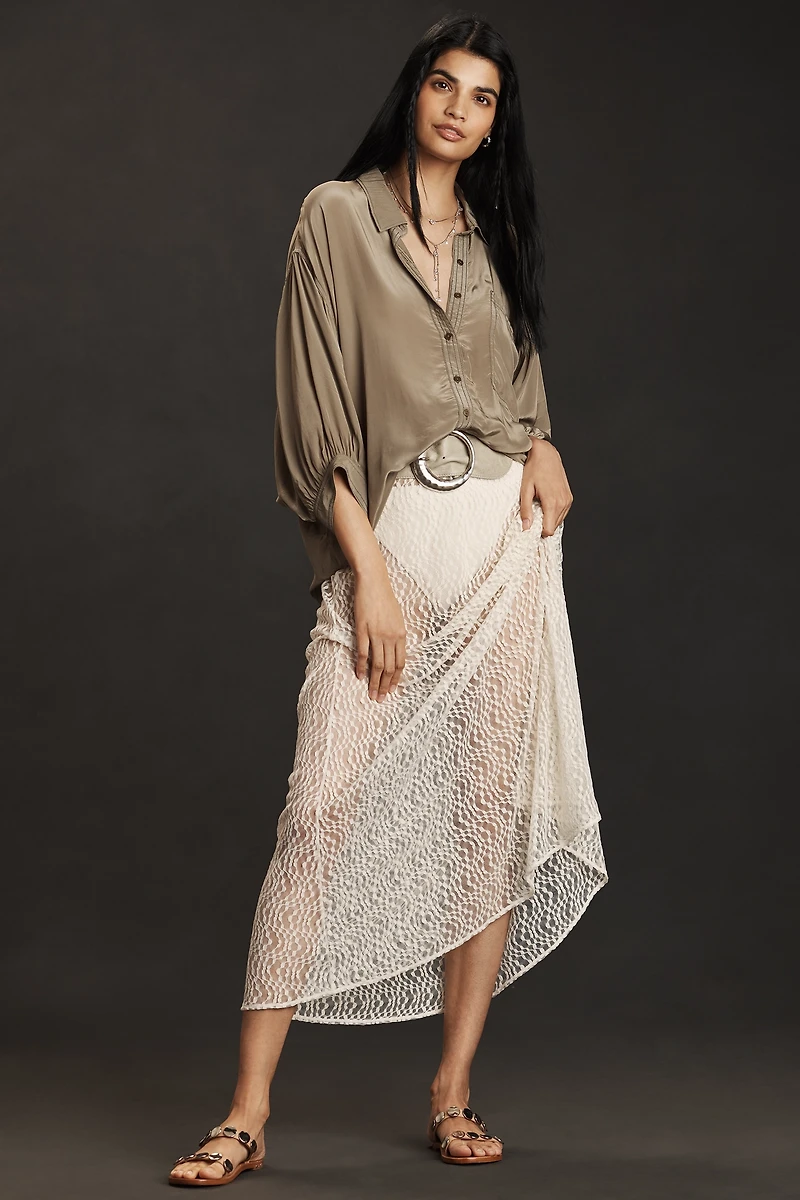 Pilcro Short-Sleeve Silky Buttondown Top