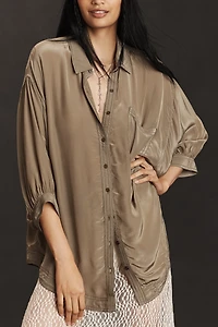 Pilcro Short-Sleeve Silky Buttondown Top