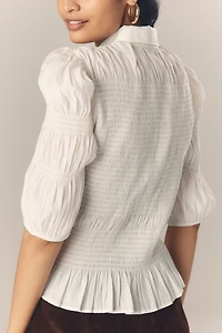 By Anthropologie Smocked Buttondown Top