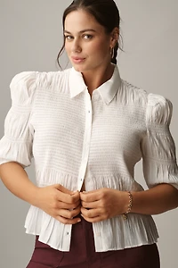 By Anthropologie Smocked Buttondown Top