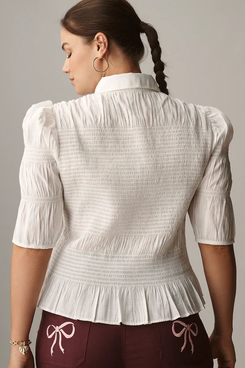 By Anthropologie Smocked Buttondown Top