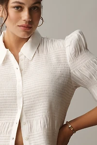 By Anthropologie Smocked Buttondown Top