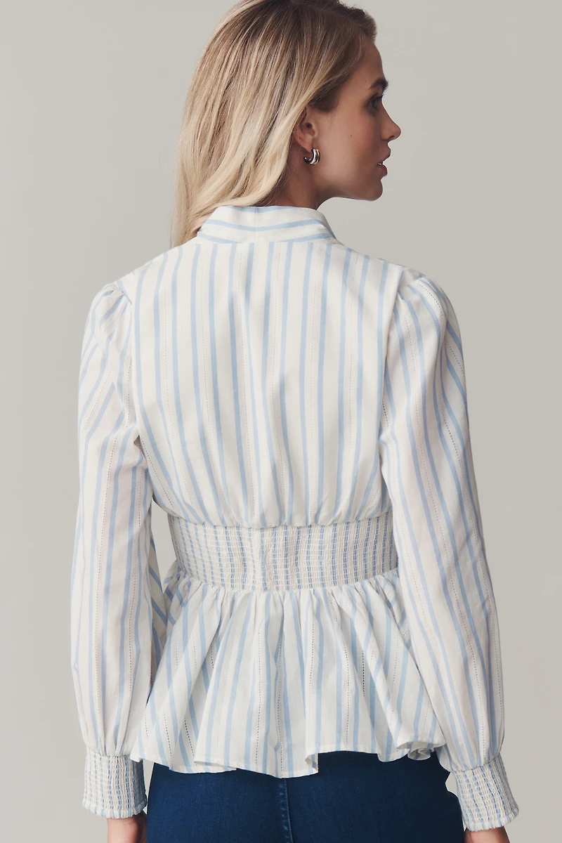 The Tommie Long-Sleeve Smocked Front-Zip Blouse