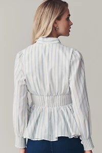 The Tommie Long-Sleeve Smocked Front-Zip Blouse