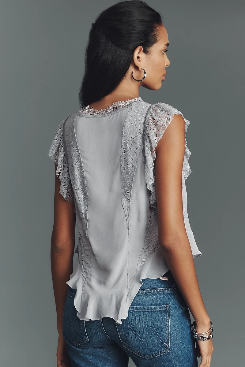 By Anthropologie Lace V-Neck Blouse