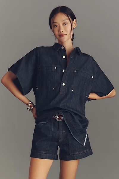 Pilcro Rinsed Denim Popover Top
