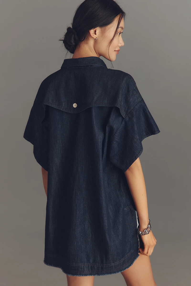 Pilcro Rinsed Denim Popover Top