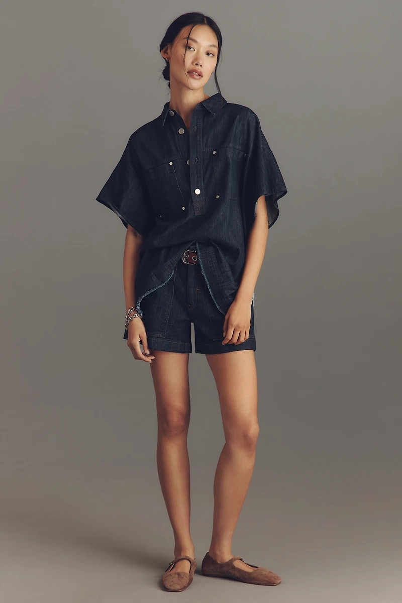 Pilcro Rinsed Denim Popover Top