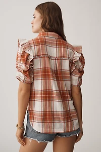The Ozzi Plaid Ruffle-Sleeve Buttondown Shirt by Pilcro