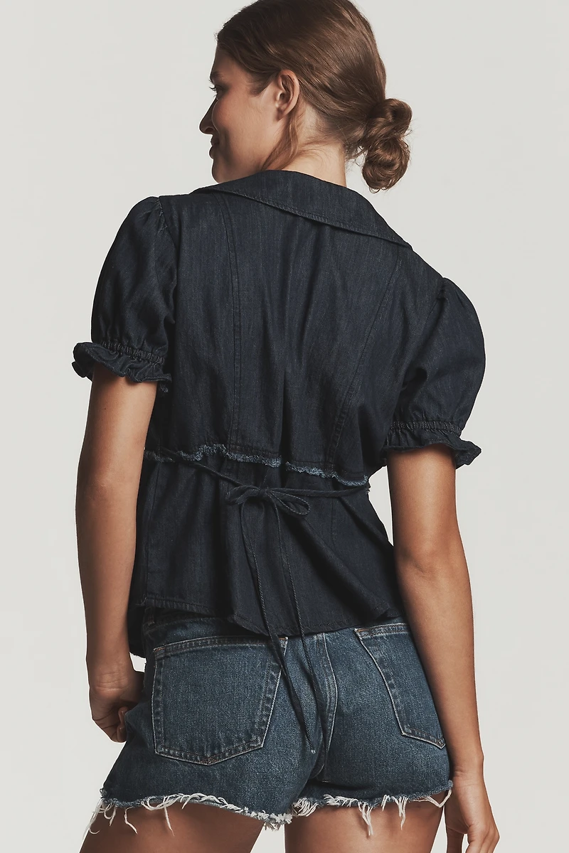 The Keira Denim Waisted Blouse by Pilcro