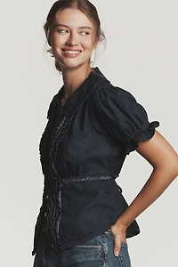 The Keira Denim Waisted Blouse by Pilcro