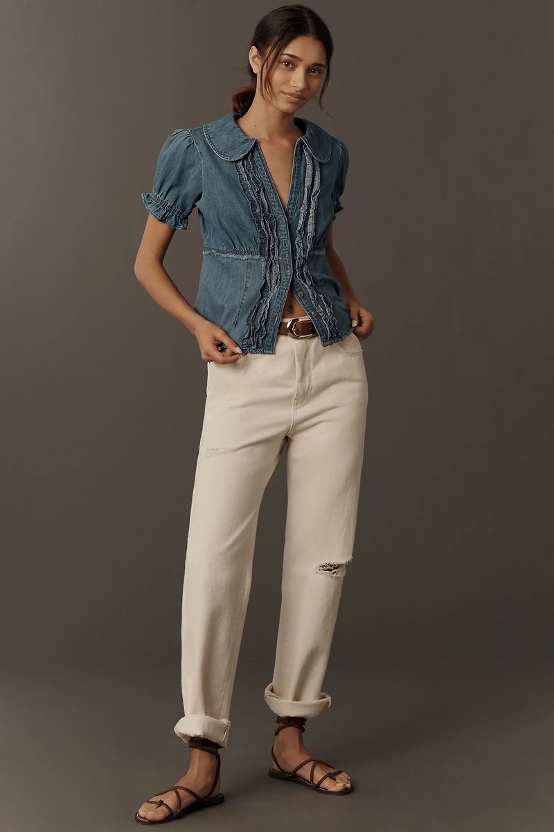The Keira Denim Waisted Blouse by Pilcro