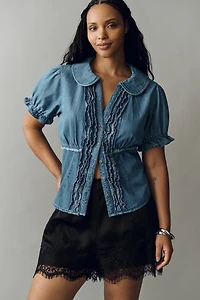 The Keira Denim Waisted Blouse by Pilcro