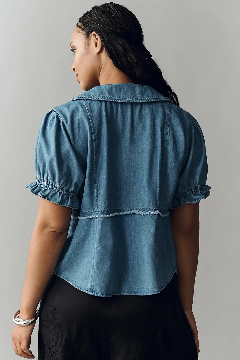 The Keira Denim Waisted Blouse by Pilcro