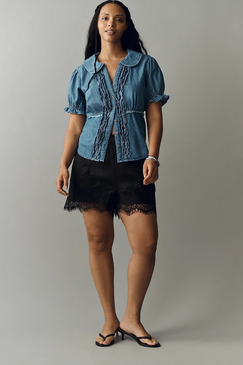 The Keira Denim Waisted Blouse by Pilcro