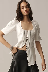 By Anthropologie Puff-Sleeve Bustier Blouse