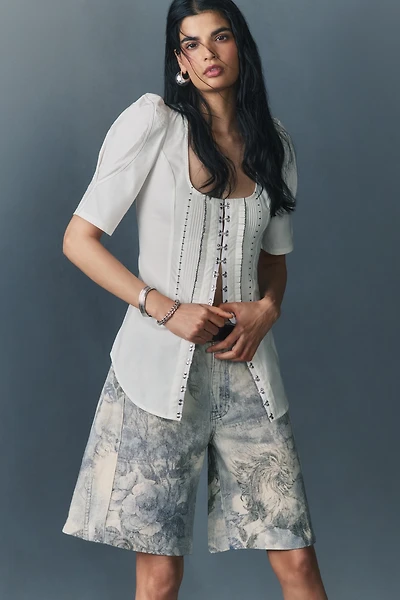 By Anthropologie Puff-Sleeve Bustier Blouse