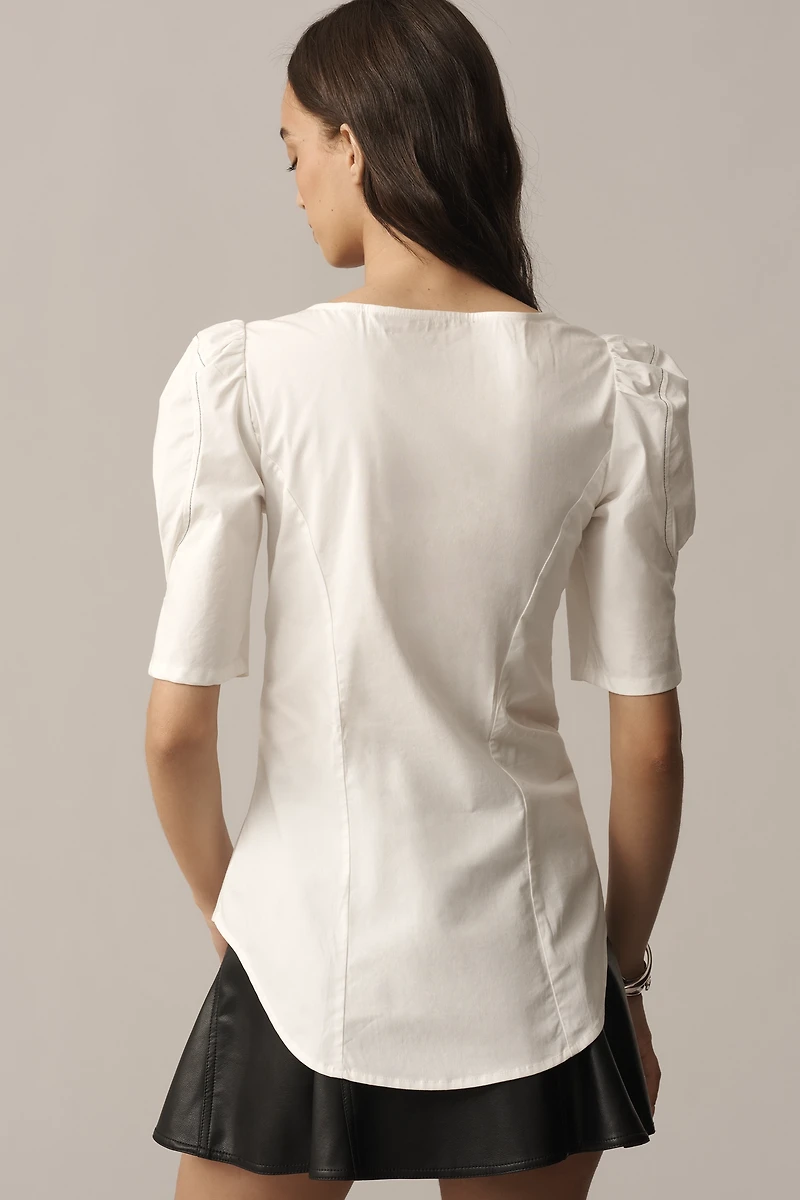 By Anthropologie Puff-Sleeve Bustier Blouse