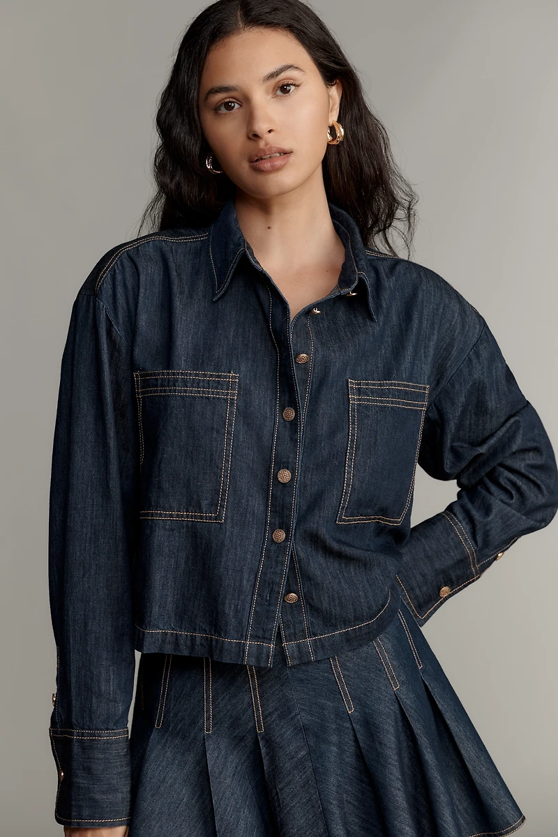 Maeve Long-Sleeve Crop Denim Buttondown Shirt