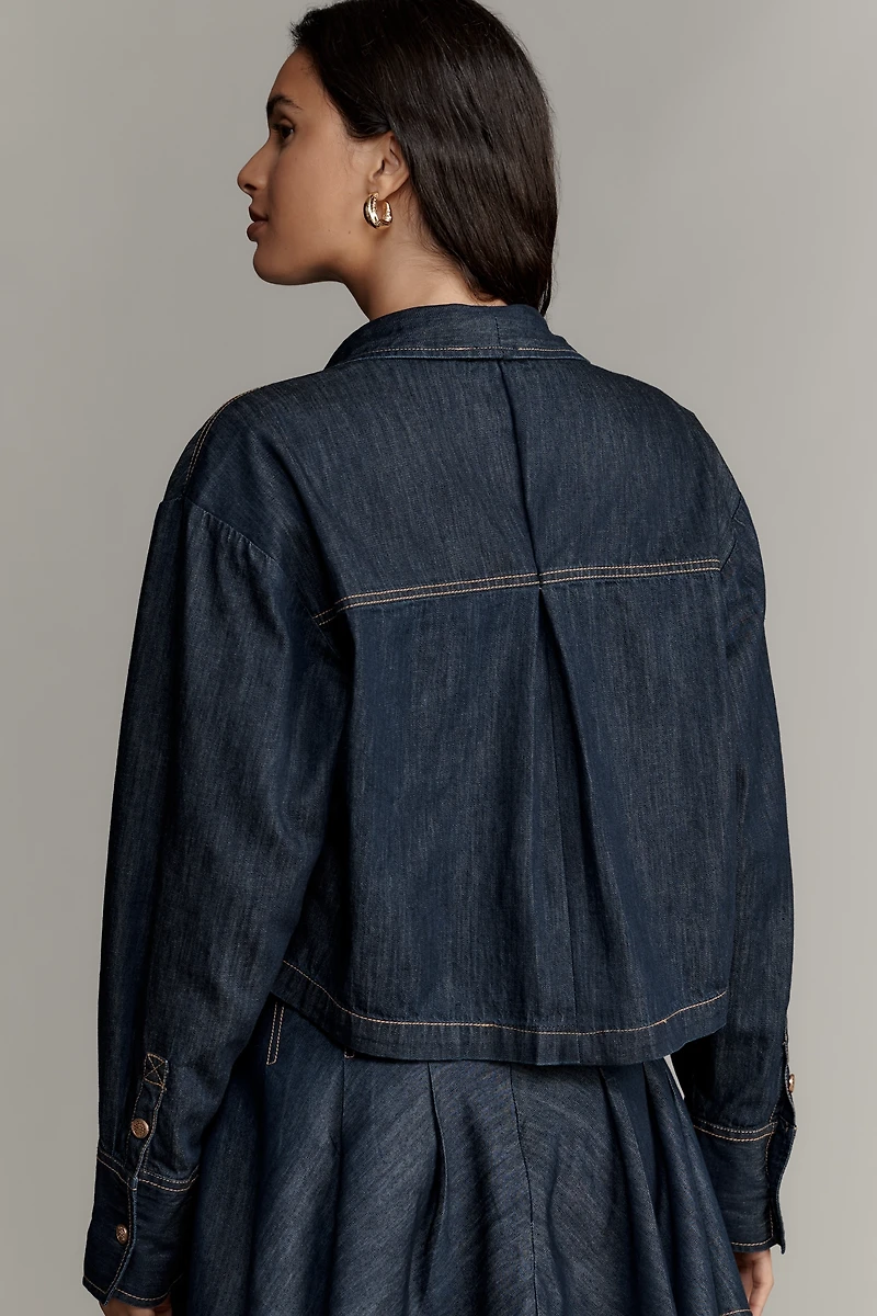Maeve Long-Sleeve Crop Denim Buttondown Shirt