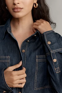 Maeve Long-Sleeve Crop Denim Buttondown Shirt