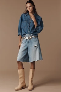 Pilcro Balloon-Sleeve Denim Buttondown Top