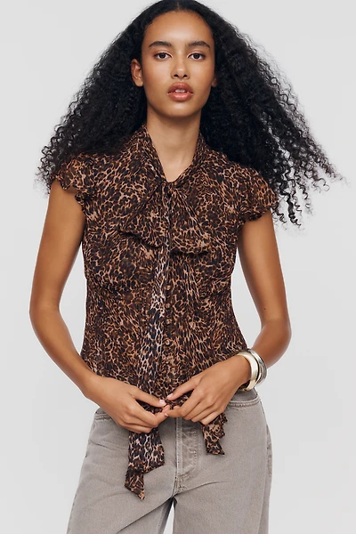 By Anthropologie Sheer Tie-Neck Blouse