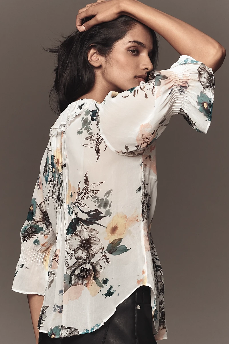 By Anthropologie Sheer Ruffle Blouse