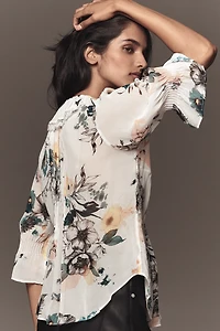 By Anthropologie Sheer Ruffle Blouse