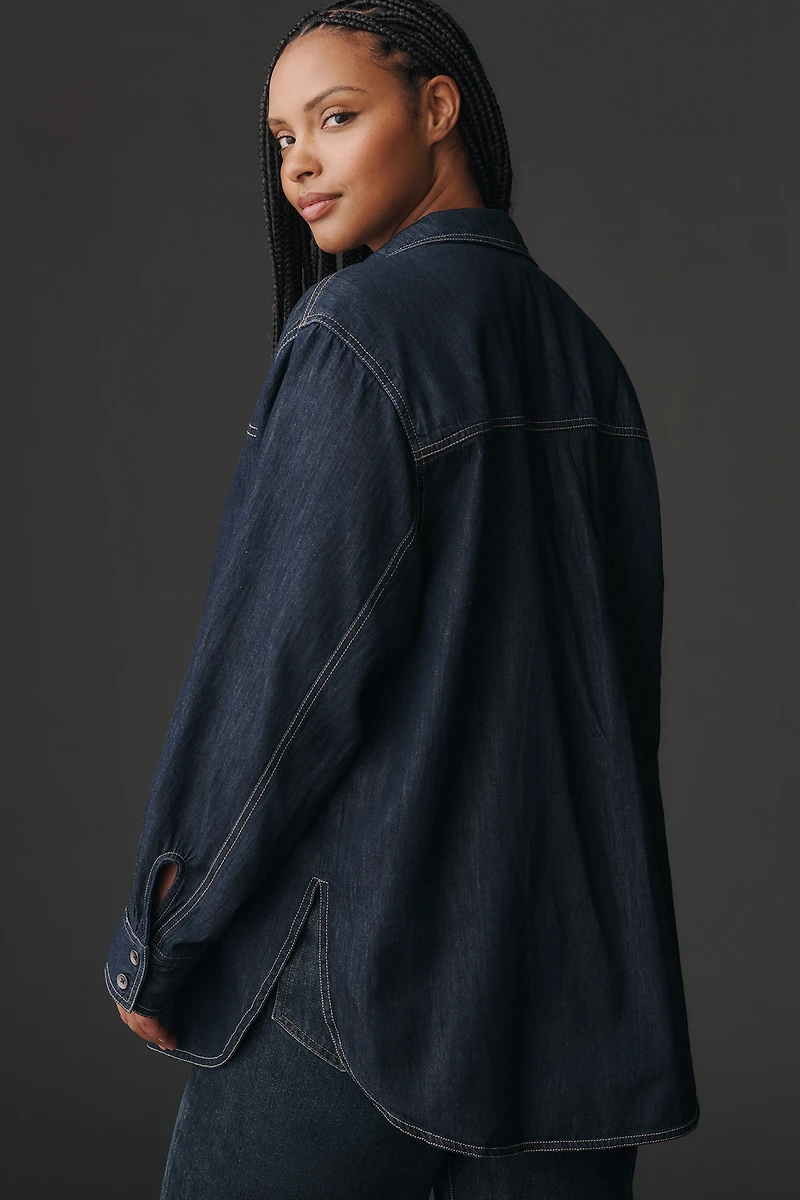 Pilcro Denim Ruffle Buttondown Tunic