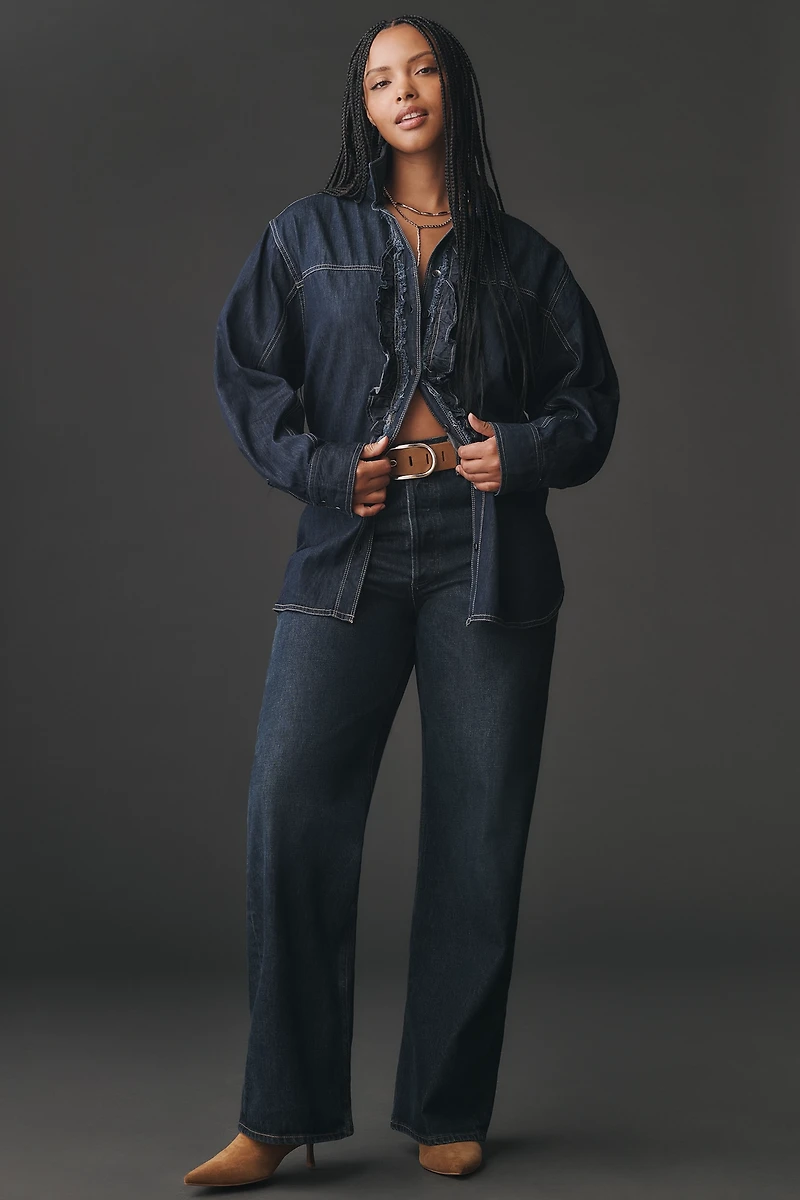 Pilcro Denim Ruffle Buttondown Tunic
