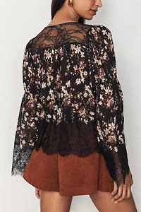 By Anthropologie Sheer Ruffled Lace Blouse