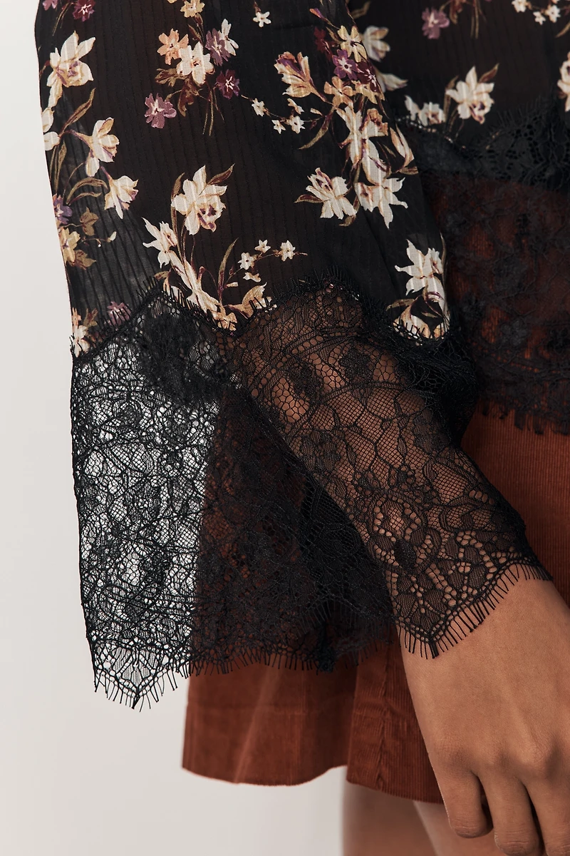 By Anthropologie Sheer Ruffled Lace Blouse