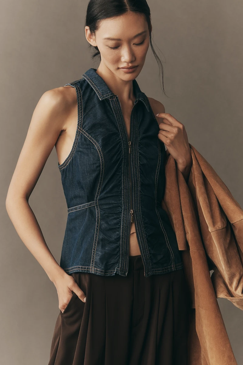 Pilcro Denim Zip-Front Vest