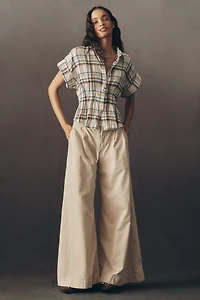 The Bobbie Short-Sleeve Fitted-Waist Plaid Blouse by Pilcro