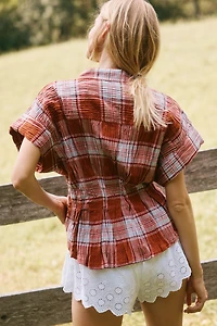 The Bobbie Short-Sleeve Fitted-Waist Plaid Blouse by Pilcro