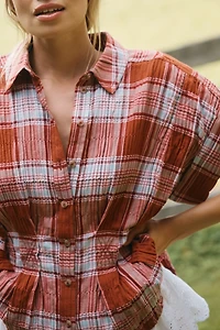 The Bobbie Short-Sleeve Fitted-Waist Plaid Blouse by Pilcro